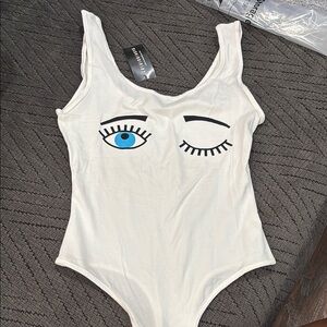 Fashion Nova White Bodysuit with Eye Design